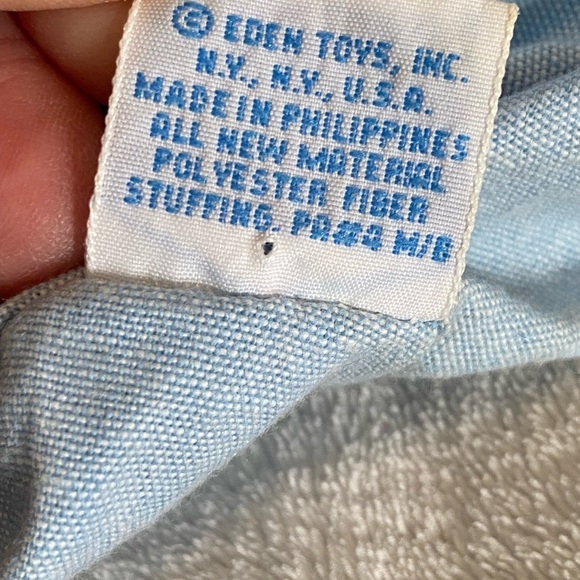 VTG Eden Bunny Rabbit Easter Plush Blue Romper Overalls Stuffed Toy 15” - Picture 12 of 13
